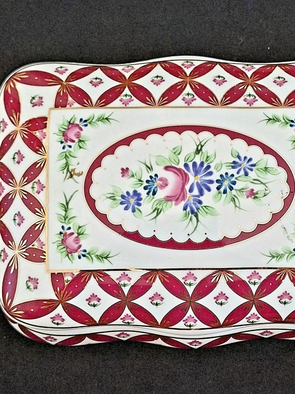 Decorative Floral Porcelain Serving Platter - Pink Floral Design